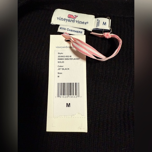 Vineyard Vines Black Wool Cashmere Ribbed Sweater Jacket Size Medium NWT - Picture 8 of 10